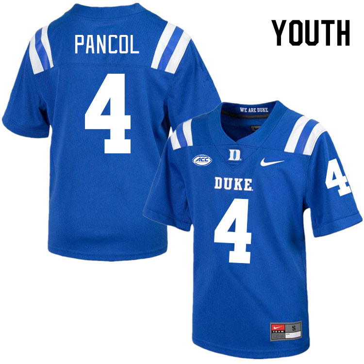 Youth #4 Eli Pancol Duke Blue Devils College Football Jerseys Stitched-Royal